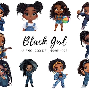 Black Girl Clipart, Watercolor Black Girl Clipart Bundle, Black Girl png, High Resolution Black Girl png Files, Girl png, Digital Download