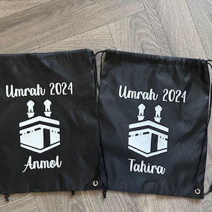 Black drawstring bag/ backpack for Umrah/Hajj - unisex Gift - Holds shoes and essentials for travel compact