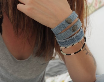 Trio de bracelets de denim recyclé