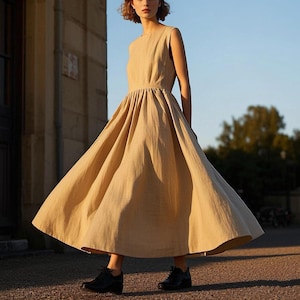 Elegant Sleeveless Linen Dress Flowy Maxi Dress Summer Dress A-Line Dress Romantic Dress Minimalist Dress Wedding Guest Dress Custom Dress