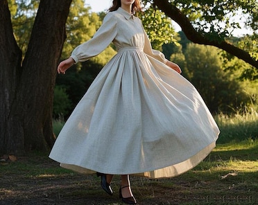 Elegant Cottagecore Linen Dress Vintage Prairie Maxi Dress Long Sleeve  Collared Dress Flowy A-line Dress Handmade Rustic Dress Custom Dress - Etsy