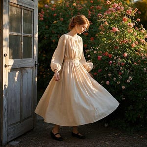 Romantic Cottagecore Linen Maxi Dress Vintage-Inspired Long Sleeve Dres Flowy A-Line Prairie Dress Handmade Rustic Maxi Dress Custom Dress