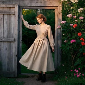 Vintage Linen Maxi Dress Cottagecore Romantic Maxi Dress Long Sleeve Flowy Prairie Dress Handmade Rustic A-Line Dress Womens Custom Dress