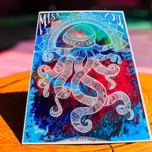 Illustrierte Postkarte | Kunst Postkarte | Kleiner Oktopus Druck | Wohnkultur | Oktopus Grußkarte | A6 Kunstkarte | Kleiner Kunstdruck|Original Kunstdruck