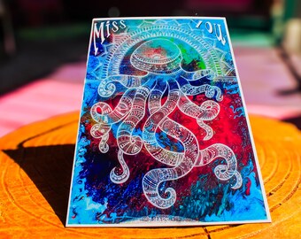 Cartolina illustrata / Cartolina artistica / Piccola stampa di polpo / Decorazione per la casa / Biglietto di auguri di polpo / Biglietto d'arte A6 / Piccola stampa artistica / Stampa artistica originale