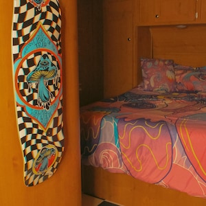 Painted Mushroom Skateboard Deck Art: Retro Skate Home Decor