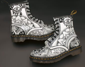 Custom Hand-Painted Doc Martens: Line Art Design