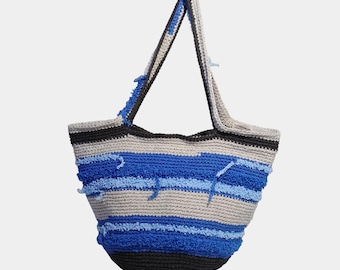Striped Crochet Tote Bag: Colorful Boho Shoulder Bag pre-order