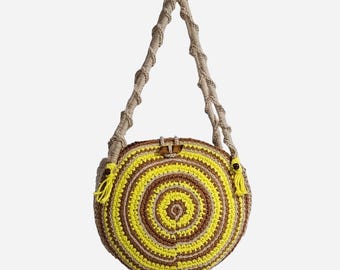 Handmade Crochet Shoulder Bag: Colorful Boho Cotton Summer Bag