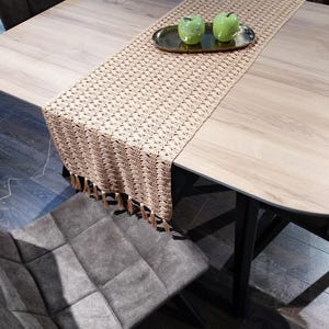 Crochet Long Table Runner, Cotton Caramel Rustic Decor, Fall Lace Homeware, Christmas Host Gift
