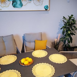 Crochet Cotton Placemats (Set of 6): Yellow Dining Table Decor