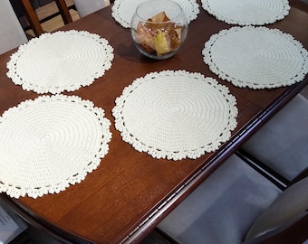 Crochet Placemat Set, Round Table Mats, Plate Chargers, Farmhouse Table Decor, Rustic Wedding