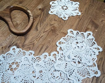 Sottobicchieri in cotone lavorati a mano all'uncinetto - Decorazione da tavola in stile rustico, set da 6