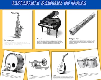 Musical Instruments Coloring Book – 80 Sketch Pages (PDF Pattern)