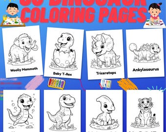 60 Dinosaur Coloring Pages for Kids, Printable Activity Sheets (8.5x11) (Digital Download)