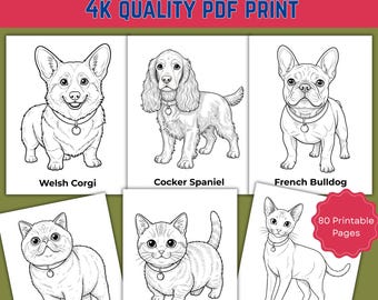 Cat & Dog Breeds Coloring Pages | Realistic Line Art (PDF)