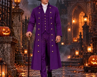 Purple Halloween Costume for Men - Victorian Vampire Costume - Halloween Aristocrat Steampunk Outfit - Renaissance Cosplay - Regency Coat