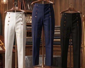 Victorian Pants for Men | Historical  Regency Pants | 19th Century Costume Trousers | High Waist Fall Front Trousers | Reenactment Clothing