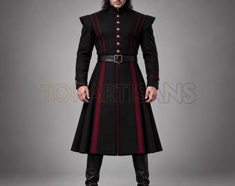 Black Medieval Coat for Men - Custom Vampire Hunter Coat -  Gothic Military Overcoat - Dark Fantasy Costume - Renaissance Reenactment Coat