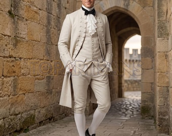 18th Century Off White Wool Frock Coat | Regency Tailcoat Suit | Georgian Gentleman Costume | | Georgian Frock Coat & Breeches
