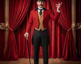 Halloween Ringmaster Coat for Men - Red Wool Victorian Tailcoat - Steampunk Circus Outfit - Magician Costume - Carnival Cosplay Jacket