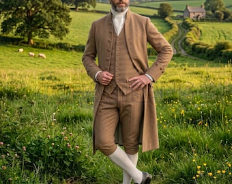 18th Century Brown Colonial Suit | Georgian Wool Frock Coat | Colonial Aristocrat Costume | Regency Waistcoat and Breeches Set | Custom Made