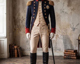 Napoleonic Military Uniform Costume - Napoleonic French Infantry Uniform for Men - Historical Reenactment Costume - Cavalry Officer Outfit
