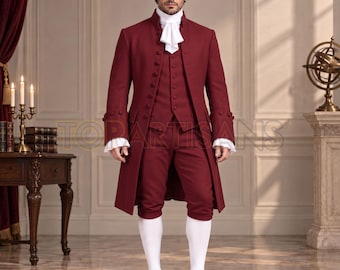Men's 18th Century Frock Coat & Breeches Set - Regency Colonial Costume - Georgian Aristocrat Costume - Revolutionary War Reenactment Outfit