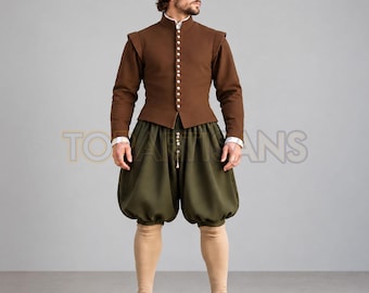 Tudor Renaissance Costume - 17th Century Jacobean Outfit - Medieval Doublet & Breeches - Tudor Merchant Outfit - Elizabethan Men Costume