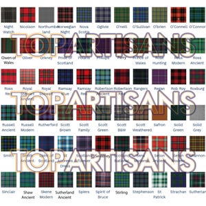 May include: A grid of various tartan patterns, each with a unique color scheme and name. The designs feature a variety of colors, including red, green, blue, and yellow, in a classic plaid style. The text "TOP ARTISANS" is overlaid on the image.