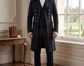 Black Regency Tailcoat Suit for Men - Historical Gentleman Coat - Victorian Formal Costume -  Georgian Wedding Outfit - 19th Century Coat