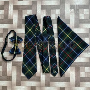 Handmade Scottish Set of 3 Neck Tie, Bow Tie and Pocket Square - Available in 400+ Tartans - Tartan Accessories