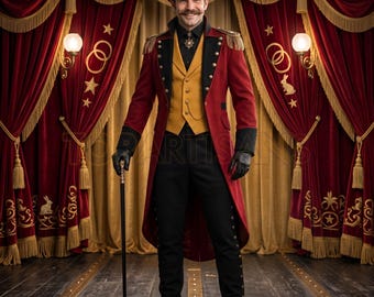 Custom Ringmaster Coat for Men | Victorian Circus Magician Costume | Carnival Cosplay Jacket | Stage Performer Halloween Outfit Handmade