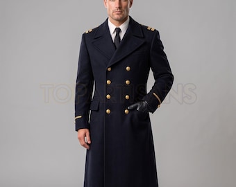 Navy Officer Greatcoat - Double Breasted Military Overcoat - Naval Inspired Dress Coat - Navy Wool Greatcoat - Formal Maritime Outerwear