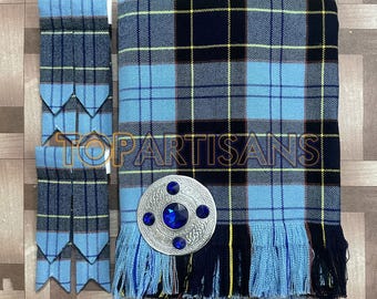 Hand Fringed Scottish Tartan Fly Plaid and Kilt Flashes - Free Matching Fly Plaid Brooch - Available in 400+ Tartans