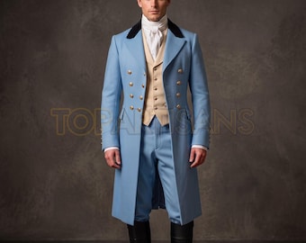 Men's Regency Tailcoat - Light Blue Frock Coat - Victorian Gentleman Costume - Historical Reenactment Jacket - Custom Made to Measure
