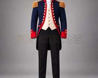 Men's Napoleonic Military Officer Costume - 18th Century Military Uniform - Colonial Officer Tailcoat - Handmade Historical Reenactment Suit