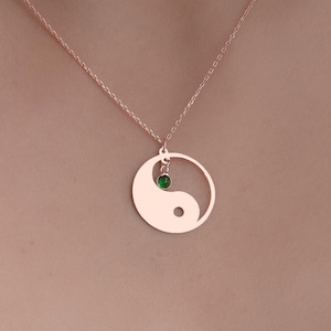 Sterling Silver Yin Yang Necklace with Birthstone: Taijitu Pendant