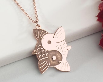 Silver Yin Yang Koi Fish Pendant: Feng Shui Charm, Karma Jewelry