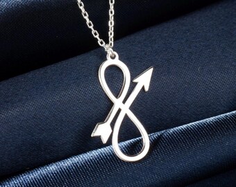 Infinity Arrow Necklace in Sterling Silver, Minimalist Infinity Symbol Pendant, Love Direction Jewelry