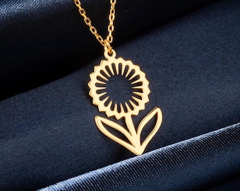 Silver Flower Necklace: Dainty Sunflower Jewelry, Flower Charm Gift