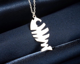 Silver Fishbone Necklace: Dainty Minimalist Fish Charm