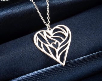 Silver Heart Necklace: Dainty Abstract Heart Pendant