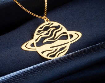 Saturn Planet Necklace in Sterling Silver, Minimalist Planet Jewelry,Cosmic Space Charm