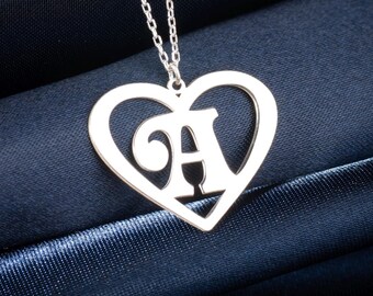 Initial Heart Charm Necklace: Silver Custom Letter Jewelry