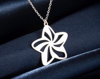 Star Flower Necklace in Sterling Silver, Minimalist Swirl Star Pendant, Celestial Geometric Charm
