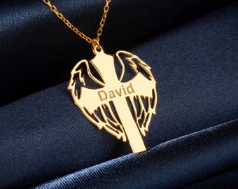 Silver Angel Wings Cross Necklace: Custom Cross Jewelry