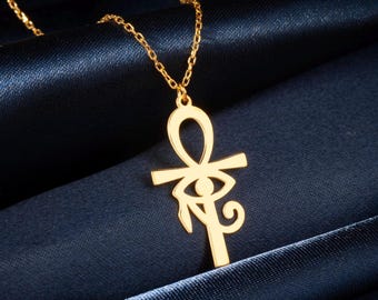Silver Ankh Cross Necklace: Eye of Horus Pendant