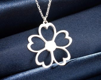 Sterling Silver Sakura Necklace: Dainty Flower Pendant, Romantic Gift