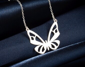 Silver Butterfly Necklace, Dainty Openwork Pendant